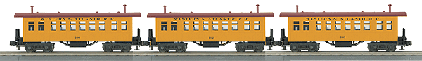 RailKing(R) Overton Wood Passenger Coach 3-Car Set - 3-Rail - Ready to Run -- Western & Atlantic Railroad (orange, red)