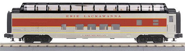 RailKing(R) ABS Streamlined 60' Full-Length Vista Dome - 3-Rail - Ready to Run -- Erie Lackawanna (maroon, gray)