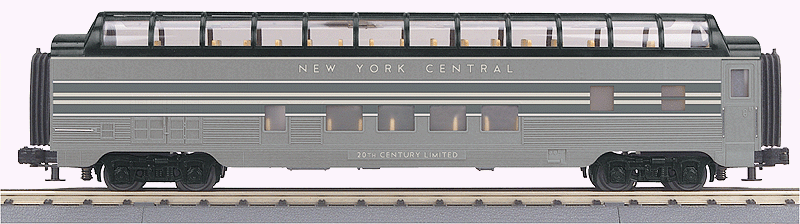 60' Streamlined ABS Full-Length Vista Dome - 3-Rail - Ready to Run - RailKing -- New York Central 20th Century Limited (1940 20th Century Limited 2-Tone Gray)