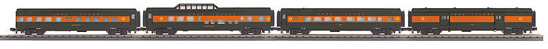 60' ABS Fluted-Side 4-Car Passenger Set - 3-Rail - Ready to Run - RailKing(R) -- Long Island #7725, 2732, Huntington Station, 2081 (gray, orange)
