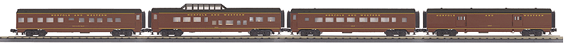 60' ABS Fluted-Side 4-Car Passenger Set - 3-Rail - Ready to Run - RailKing(R) -- Norfolk & Western #1283, 1722, 1613, 400 (maroon, black)