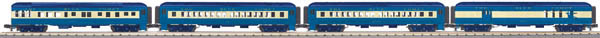 RailKing(R) Madison Heavyweight 60' Passenger 4-Car Set w/Interior Lights -- Baggage/RPO, 2 Coaches & Observation Central Railroad of New Jersey Blue Com