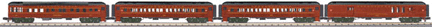 RailKing(R) Madison Heavyweight 60' Passenger 4-Car Set w/Interior Lights -- Baggage/RPO, 2 Coaches & Observation Pennsylvania Railroad (Tuscan)