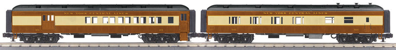 Heavyweight 60' Madison 2-Car Set - 3-Rail - Ready to Run -- 1 Diner, 1 Combine, New York Central (brown, cream)
