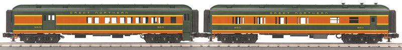 60' Madison Heavyweight Combine/Diner Set - 3-Rail - Ready to Run - RailKing(R -- Great Northern (Omaha Orange, Pullman Green)