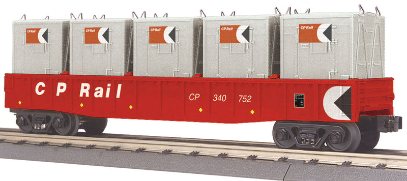 Steel Gondola w/LCL Container Load - 3-Rail - Ready to Run - RailKing(R) -- Canadian Pacific #340752 (Action Red, white, black, Multimark Logo)