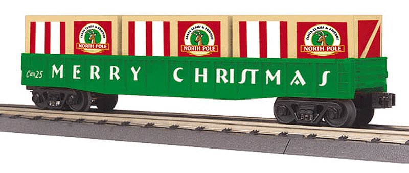 Gondola w/Crate Load - 3-Rail - Ready to Run - RailKing(R) -- Christmas #25 (green, white)