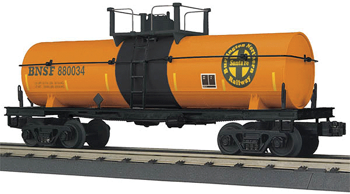 Tank Car - 3-Rail - Ready to Run - RailKing(R) -- Burlington Northern Santa Fe #880034 (orange, black, Circle/Cross Logo)