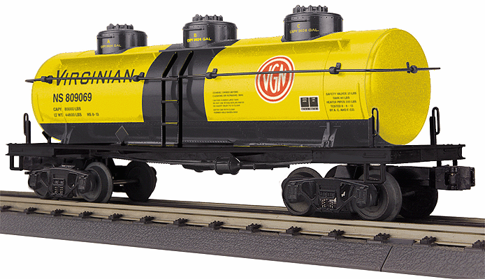 3-Dome Tank Car - 3-Rail - Ready to Run - RailKing(R) -- Norfolk Southern #809069 (Virginian Heritage, yellow, black, red)