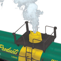 Operating Smoking Tank Car - 3-Rail - Ready to Run - RailKing(R) -- Air Products #80015 (green, yellow)