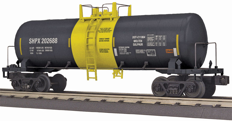 Modern Tank Car - 3-Rail - Ready to Run - RailKing(R) -- Shippers Car Line SHPX #202688 (black, yellow, Sulfur Service)