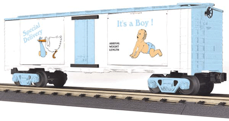 RailKing 40' Window Boxcar -- It's A Boy