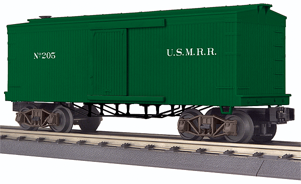 RailKing(R) 19th Century 34' Wood Boxcar - 3-Rail - Ready to Run -- U.S. Military Railroad #205 (green)