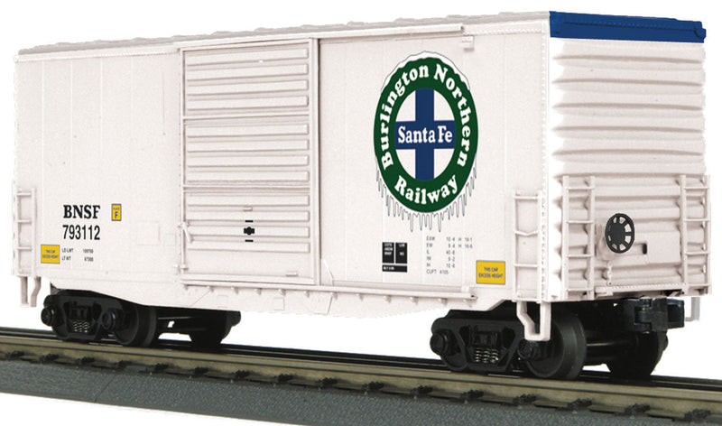 RailKing High-Cube Boxcar - 3-Rail - Ready to Run -- Burlington Northern Santa Fe #793112 (white, green, blue, Circle/Cross Logo)
