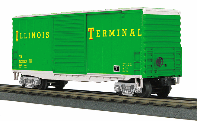 40' Hi-Cube Boxcar - 3-Rail - Ready to Run - RailKing(R) -- Norfolk Southern #473072 (Illinois Terminal Heritage, green, yellow, silver)