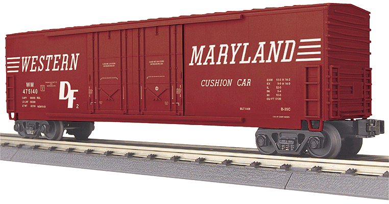 50' Double Plug-Door Boxcar - 3-Rail - Ready to Run - RailKing(R) -- Western Maryland #475140 (Boxcar Red, Speed Lettering)-1