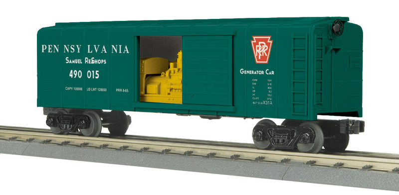 Round-Roof Boxcar w/Generator Load - 3-Rail - Ready to Run - RailKing(R) -- Pennsylvania Railroad #490015 (green, red Keystone)-1