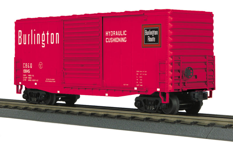40' High-Cube Boxcar - 3-Rail - Ready to Run - RailKing(R) -- Chicago, Burlington & Quincy #19845 (Chinese Red, white, black)