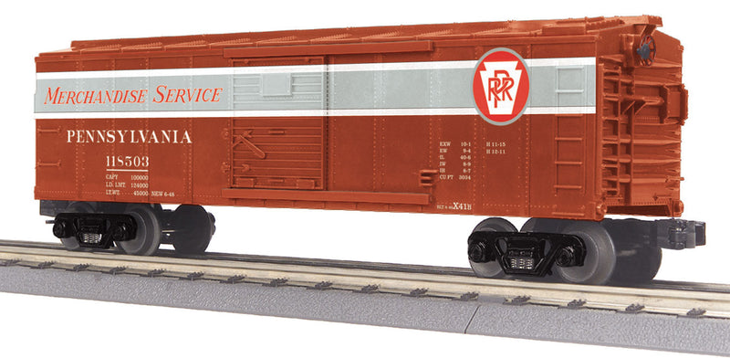 Steel Boxcar - 3-Rail - Ready to Run - RailKing(R) -- Pennsylvania Railroad #118503 (Merchandise Service Scheme, Tuscan, gray)