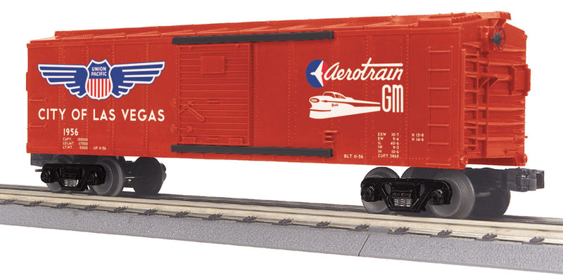 Steel Boxcar - 3-Rail - Ready to Run - RailKing(R) -- Union Pacific #1956 (Boxcar Red, blue, UP Wing Shield, City of Las Vegas)