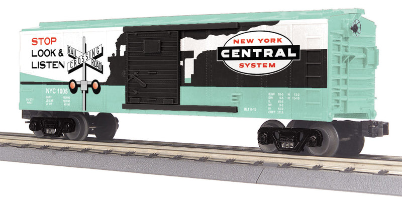 Steel Boxcar w/LED Lights - 3-Rail - Ready to Run - RailKing(R) -- New York Central #1005 (Jade Green, white, Operation Lifesaver & NYC Logo)