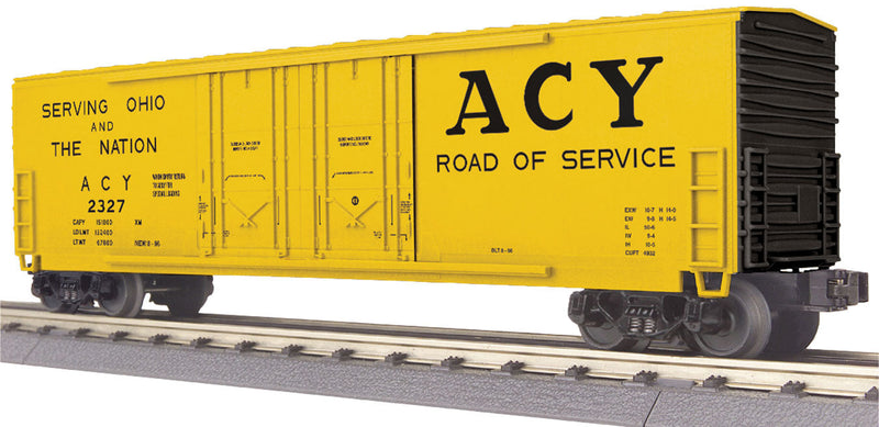 50' Double Plug-Door Boxcar - 3-Rail - Ready to Run - RailKing(R) -- Akron, Canton & Youngstown #2327 (yellow, black, Large ACY & Ohio Slogan)