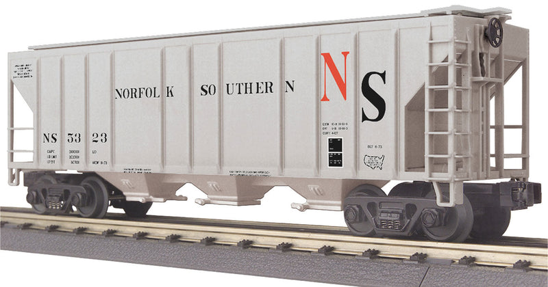 PS-2 Center-Discharge 3-Bay Covered Hopper - 3-Rail - Ready to Run - RailKing -- Original Norfolk Southern #5323 (gray, black, red)