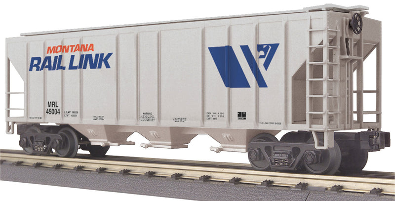 PS-2 Center-Discharge 3-Bay Covered Hopper - 3-Rail - Ready to Run - RailKing -- Montana Rail Link #45004 (gray, blue, red)