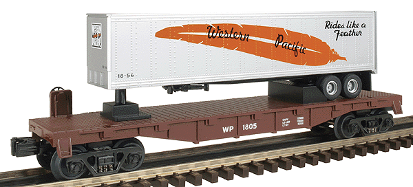 RailKing Flatcar w/Trailer -- Western Pacific