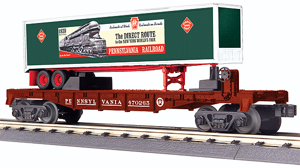 RailKing Flatcar w/Trailer -- Pennsylvania