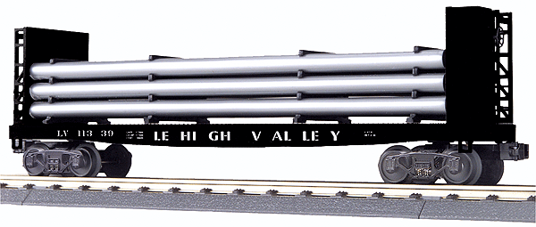 RailKing Bulkhead Flatcar w/Pipe Load -- Lehigh Valley