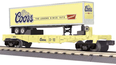 RailKing Flatcar w/Trailer -- Coors
