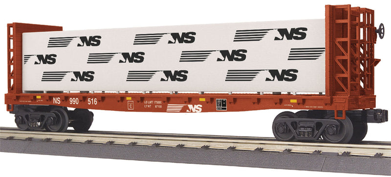 Bulkhead Flatcar w/Lumber Load - 3-Rail - Ready to Run - RailKing(R) -- Norfolk Southern