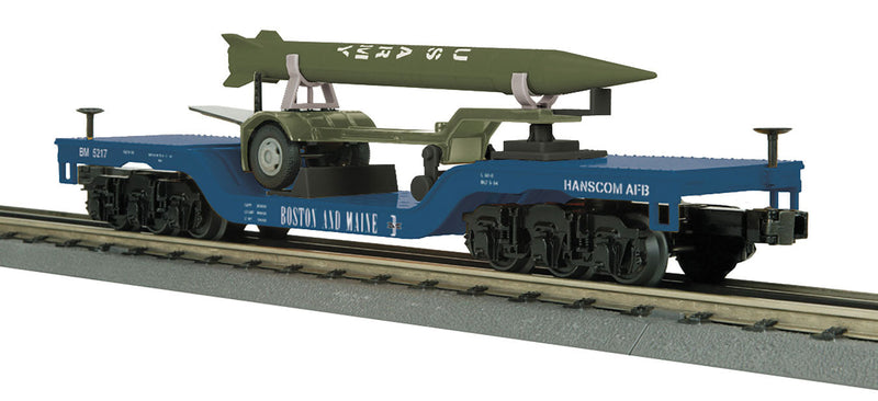 Depressed-Center Flatcar w/Rocket Load - 3-Rail - Ready To Run -- Boston & Maine-1