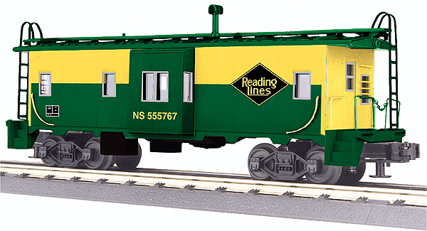 Bay Window Caboose w/Light - 3-Rail - Ready to Run - RailKing(R) -- Norfolk Southern #555767 (Reading Heritage Scheme, green, yellow)