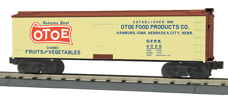40' Wood Ice Reefer - 3-Rail - Ready to Run - RailKing(R) -- OTOE #4008 (yellow, Boxcar Red, red, blue)