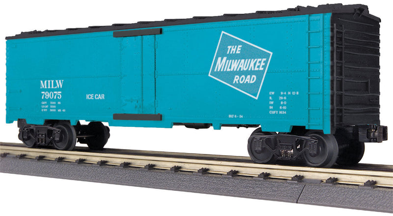 Modern Steel Ice Reefer - 3-Rail - Ready to Run - RailKing(R) -- Milwaukee Road #79075 (Ice Service, blue, black, Large Logo)-1