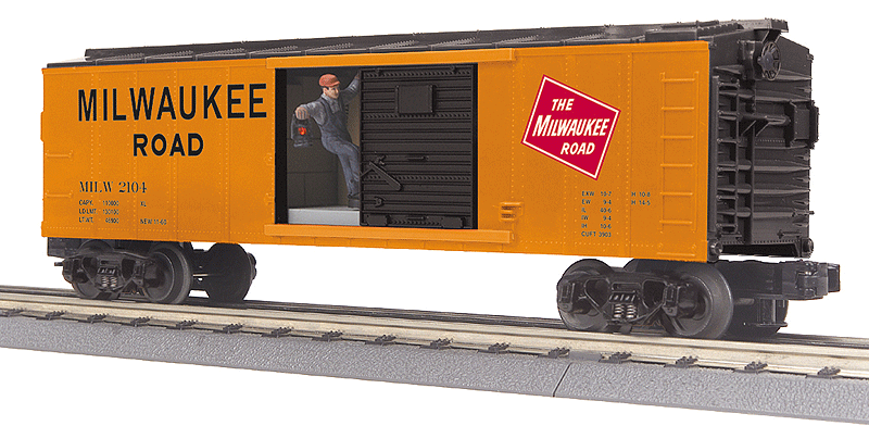 Operating Boxcar w/Signal Man - 3-Rail - Ready to Run - RailKing(R) -- Milwaukee Road (CANCELLED BY VENDOR)