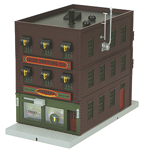RailKing Railtown 3-Story City Building w/Fire Escape & Blinking Sign -- Cadwalladers Welsh Tavern
