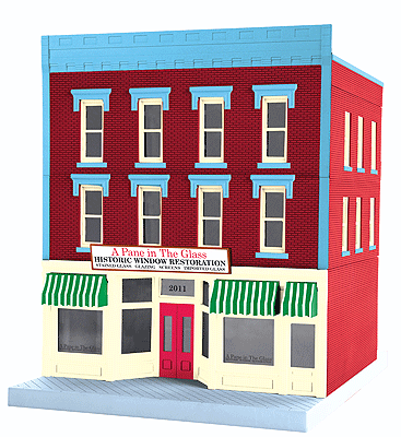 RailKing(R) 3-Story City Building #1 w/Lights - Assembled -- A Pane in the Glass Window Repair 8-1/4 x 10 x 10-1/8" 21 x 25.4 x 25.7cm