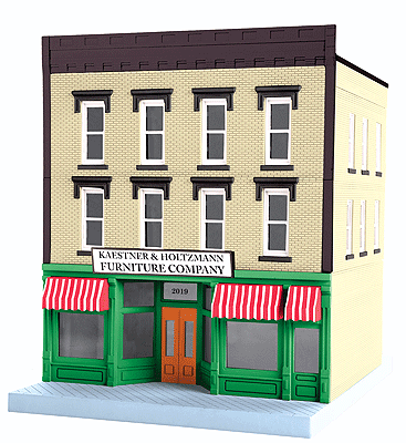 RailKing(R) 3-Story City Building #1 w/Lights - Assembled -- Kaestner & Holtzmann Furniture 8-1/4 x 10 x 10-1/8" 21 x 25.4 x 25.7cm