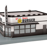 RailKing(R) Single-Story Corner Store w/Light - Assembled -- Tavern Burger 10-3/8 x 8-3/8 x 6-1/4" 26.3 x 21.3 x 15.9cm