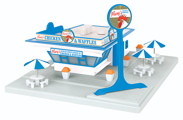 RailKing(R) Fast Food Restaurant Stand w/Light - Assembled -- Mary's Chicken & Waffles 14-1/2 x 12 x 7-1/2" 36.8 x 30.5 x 19.1cm