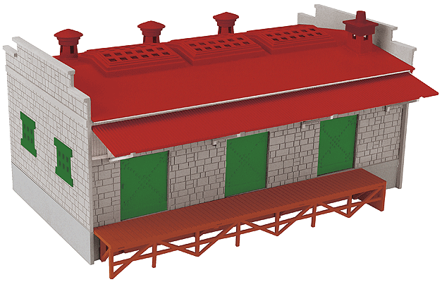 RailKing(R) Freight Transfer Warehouse w/Light - Assembled -- Gray, Red, Green 13-3/16 x 8-3/4 x 6-3/16" 33.5 x 22.2 x 15.7cm