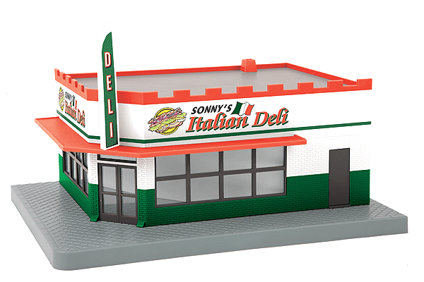 Single Story Corner Store - Sonny's Italian Deli - RailKing(R) -- Assembled - 10-3/8 x 8-3/8 x 6-1/4" 26.4 x 21.3 x 15.9cm