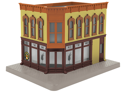 Ali's Tiki Bar Corner Building w/Lights & Flashing Sign - RailKing(R) -- Assembled - 9-7/8 x 7-7/16 x 7-1/16" 25.1 x 17.9 x 17.9cm-1