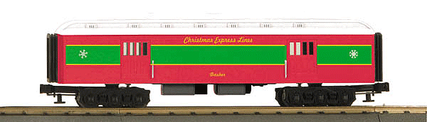 RailKing Madison Heavyweight Baggage w/Lights - 3-Rail - Ready to Run -- Christmas Express Lines (red, green, wite)