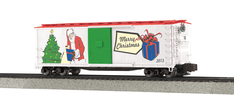 40' Rebuilt USRA Steel Boxcar - Ready to Run -- Christmas #2013 (white, red, green, blue)