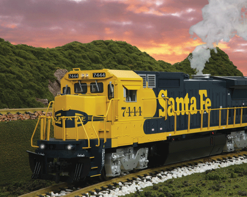 GE Dash 8-40B w/Proto-Sound 3.0, DCC/DCS & Smoke - RailKing One Gauge -- Santa Fe (Warbonnet, blue, yellow)