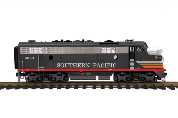 EMD F7A w/Proto-Sound 3.0, DCC/DCS & Smoke - RailKing One Gauge -- Southern Pacific #6344 (Black Widow, black, silver, red, orange)